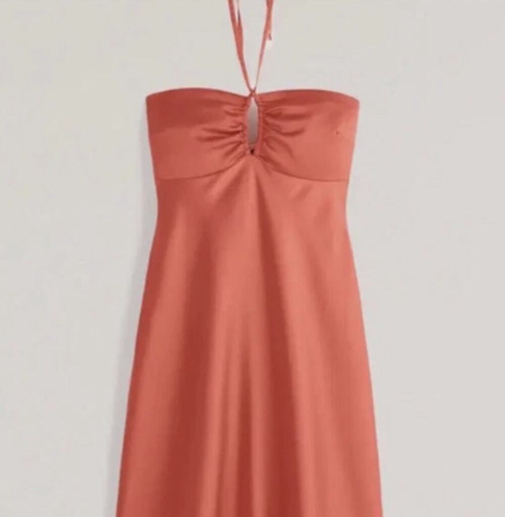 NWT Abercrombie & Fitch Rust Orange Satin Halter Slip Midi Dress (XLT)